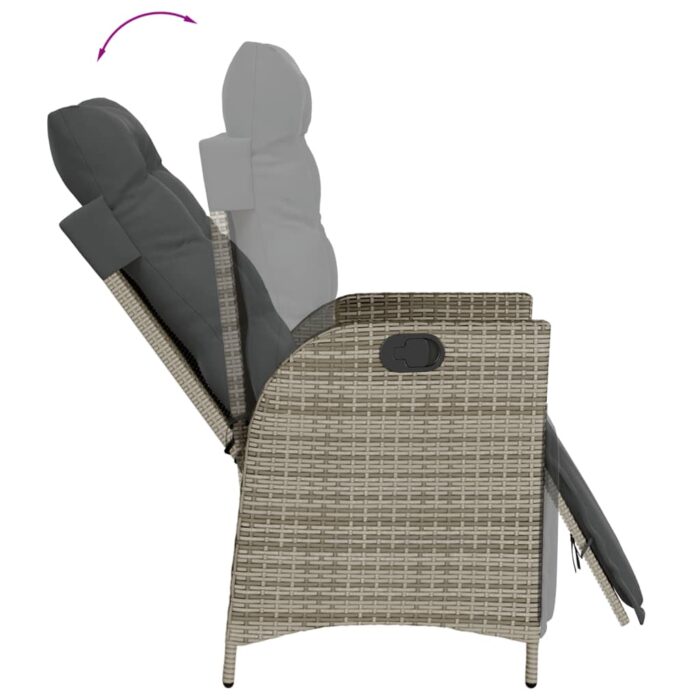 Chaise inclinable de jardin et repose-pied gris résine tressée – Image 5