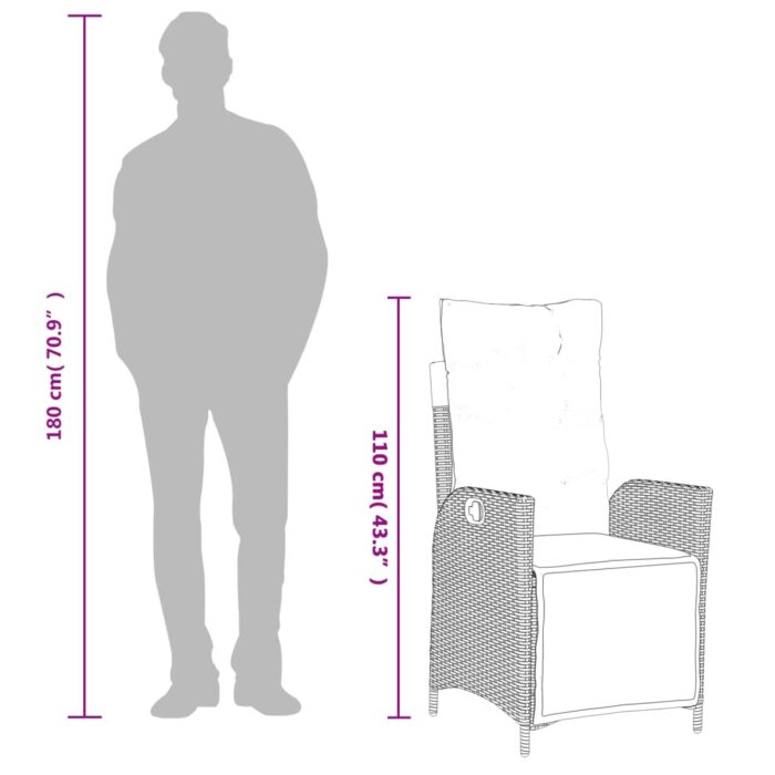 Chaise inclinable de jardin et repose-pied gris résine tressée – Image 9