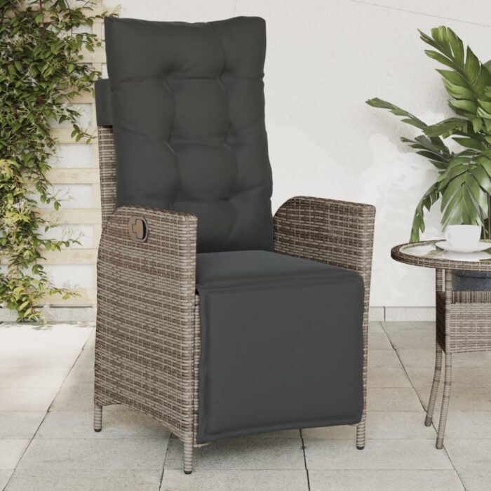 Chaise inclinable de jardin et repose-pied gris résine tressée – Image 1