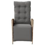 Chaise inclinable de jardin et repose-pied mélange beige rotin – Image 2