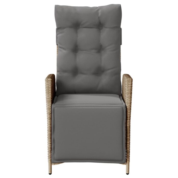 Chaise inclinable de jardin et repose-pied mélange beige rotin – Image 2