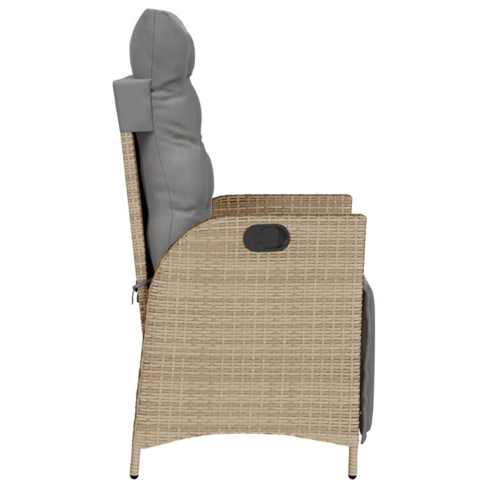 Chaise inclinable de jardin et repose-pied mélange beige rotin – Image 3