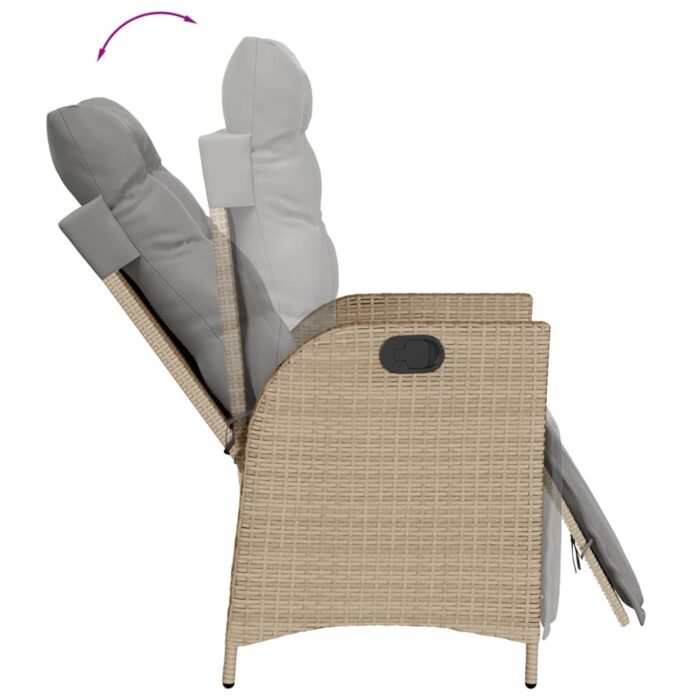 Chaise inclinable de jardin et repose-pied mélange beige rotin – Image 5