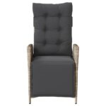 Chaise inclinable de jardin avec repose-pied gris clair rotin – Image 2