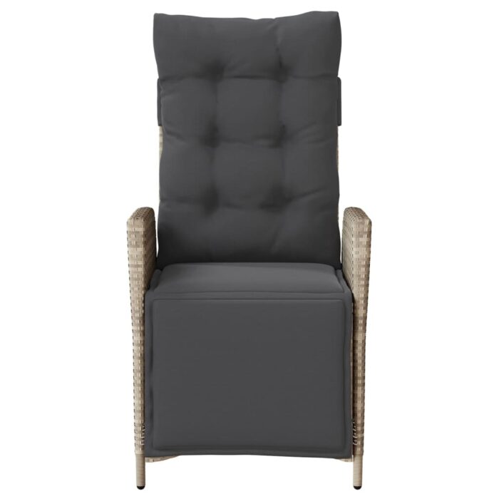 Chaise inclinable de jardin avec repose-pied gris clair rotin – Image 2