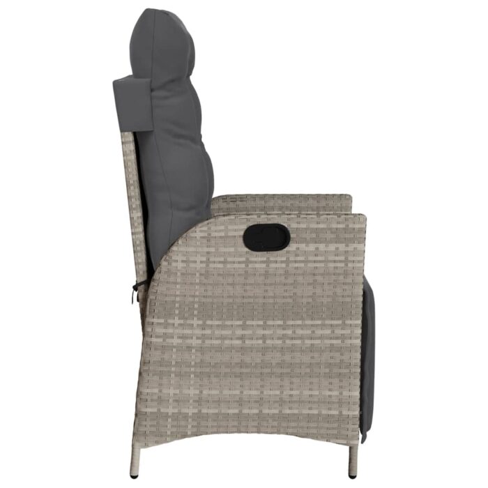 Chaise inclinable de jardin avec repose-pied gris clair rotin – Image 3