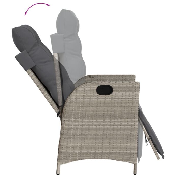Chaise inclinable de jardin avec repose-pied gris clair rotin – Image 5