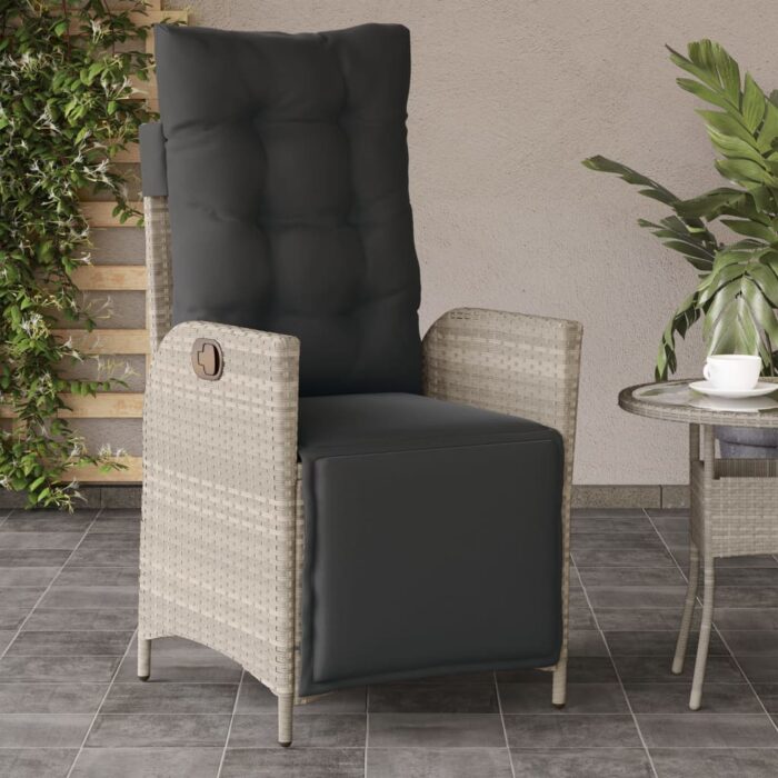 Chaise inclinable de jardin avec repose-pied gris clair rotin – Image 1