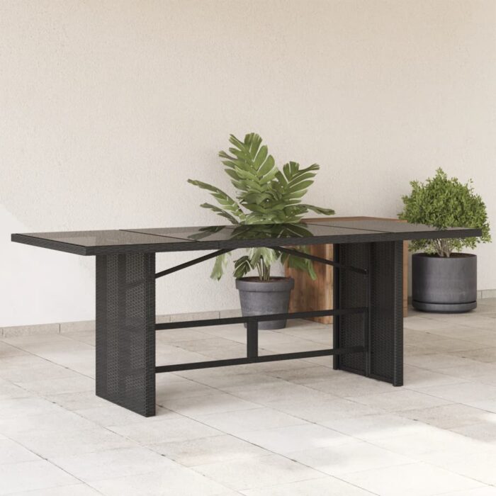 Table de jardin dessus en verre noir 190x80x74cm résine tressée – Image 1