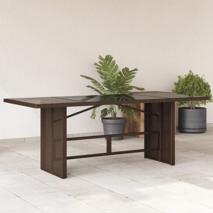 Table de jardin dessus en verre marron 190x80x74 cm – Image 1