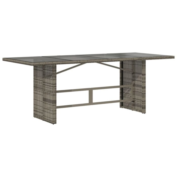 Table de jardin dessus en verre gris 190x80x74cm résine tressée – Image 3