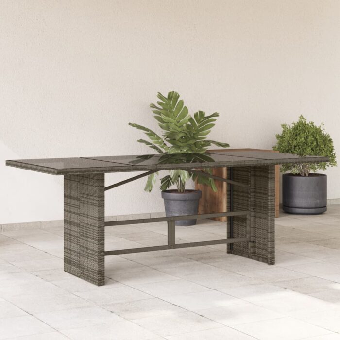 Table de jardin dessus en verre gris 190x80x74cm résine tressée – Image 1