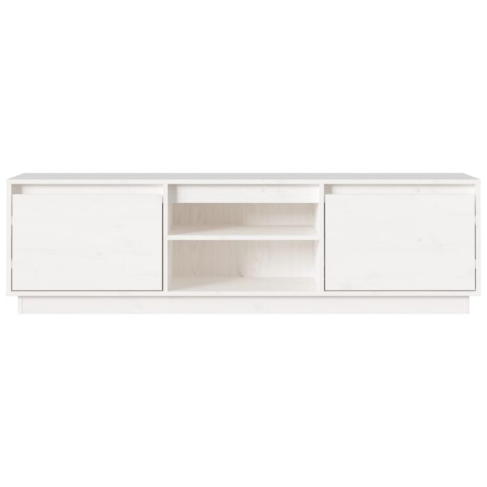 Meuble TV Blanc 140x35x40 cm Bois de pin massif – Image 3
