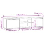 Meuble TV Blanc 140x35x40 cm Bois de pin massif – Image 8