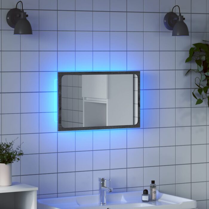 Miroir de salle de bain à LED sonoma gris bois d'ingénierie – Image 1
