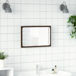 Miroir de salle de bain à LED chêne marron bois d'ingénierie – Image 2