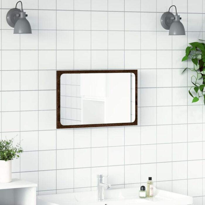 Miroir de salle de bain à LED chêne marron bois d'ingénierie – Image 2
