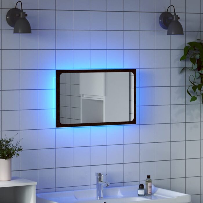Miroir de salle de bain à LED chêne marron bois d'ingénierie – Image 1