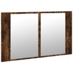 Armoire à miroir à LED de bain chêne fumé 80x12x45 cm acrylique – Image 4