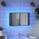 Armoire de salle de bain à miroir LED sonoma gris 80x12x45 cm – Image 2