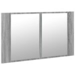 Armoire de salle de bain à miroir LED sonoma gris 80x12x45 cm – Image 4