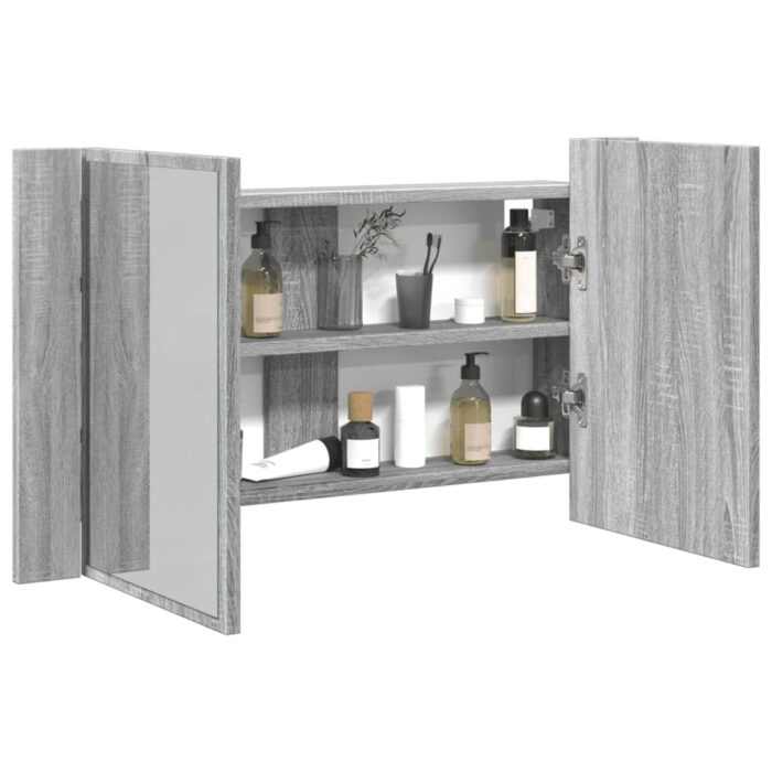Armoire de salle de bain à miroir LED sonoma gris 80x12x45 cm – Image 1