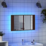 Armoire à miroir à LED de bain chêne marron 80x12x45 cm – Image 2