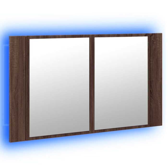 Armoire à miroir à LED de bain chêne marron 80x12x45 cm – Image 3