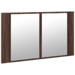 Armoire à miroir à LED de bain chêne marron 80x12x45 cm – Image 4