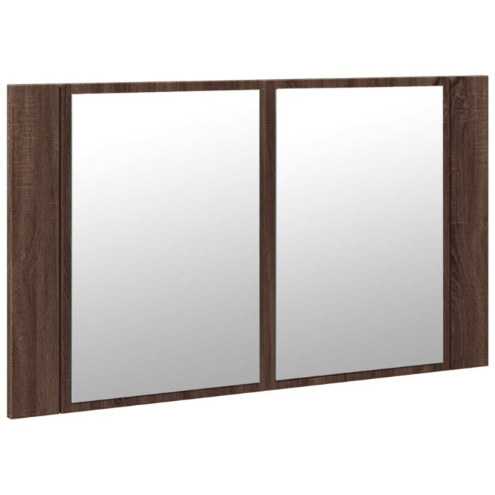 Armoire à miroir à LED de bain chêne marron 80x12x45 cm – Image 4