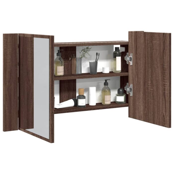 Armoire à miroir à LED de bain chêne marron 80x12x45 cm – Image 1
