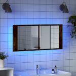Armoire à miroir à LED de bain chêne fumé 100x12x45 cm – Image 2