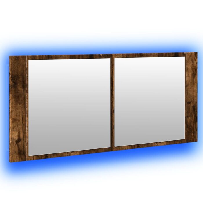 Armoire à miroir à LED de bain chêne fumé 100x12x45 cm – Image 3