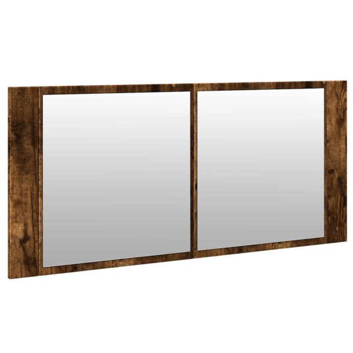 Armoire à miroir à LED de bain chêne fumé 100x12x45 cm – Image 4