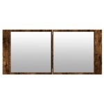 Armoire à miroir à LED de bain chêne fumé 100x12x45 cm – Image 5