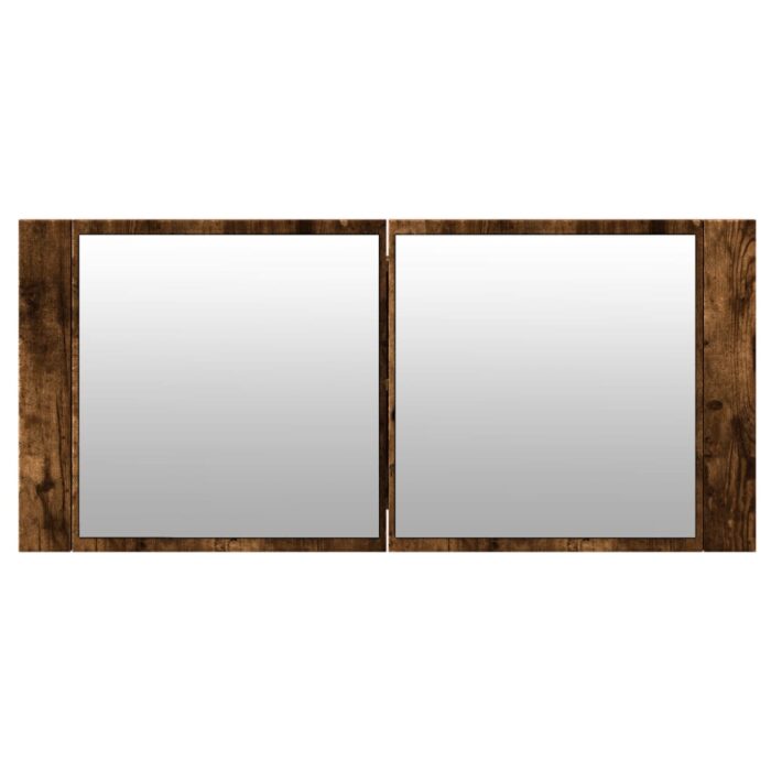 Armoire à miroir à LED de bain chêne fumé 100x12x45 cm – Image 5