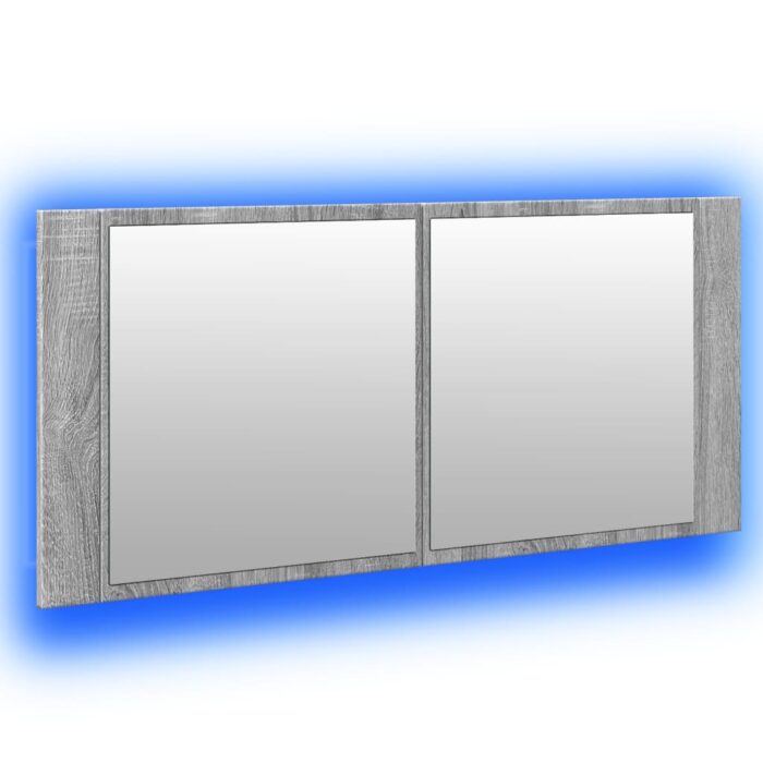 Armoire à miroir à LED de bain gris sonoma 100x12x45 cm – Image 3