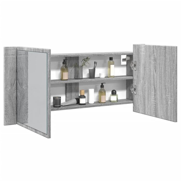 Armoire à miroir à LED de bain gris sonoma 100x12x45 cm – Image 1
