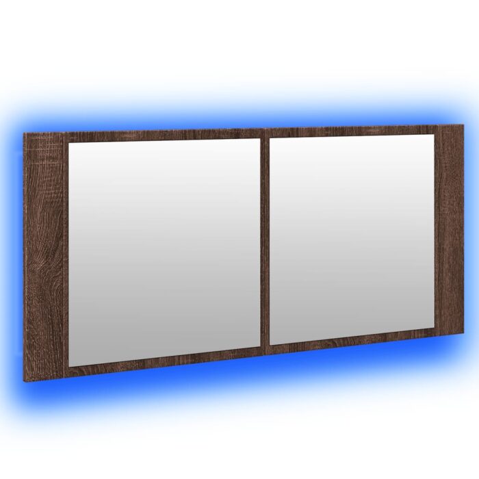 Armoire à miroir à LED de bain chêne marron 100x12x45 cm – Image 3