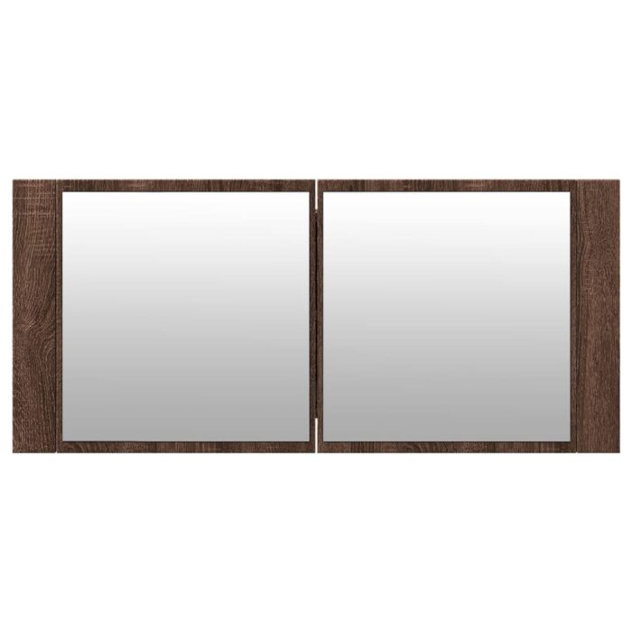 Armoire à miroir à LED de bain chêne marron 100x12x45 cm – Image 5