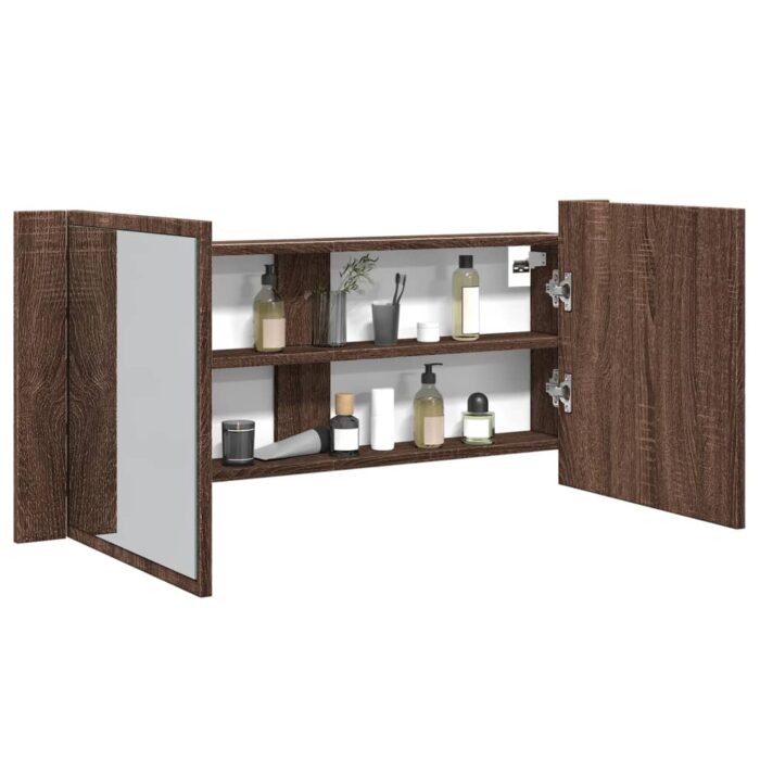 Armoire à miroir à LED de bain chêne marron 100x12x45 cm – Image 1