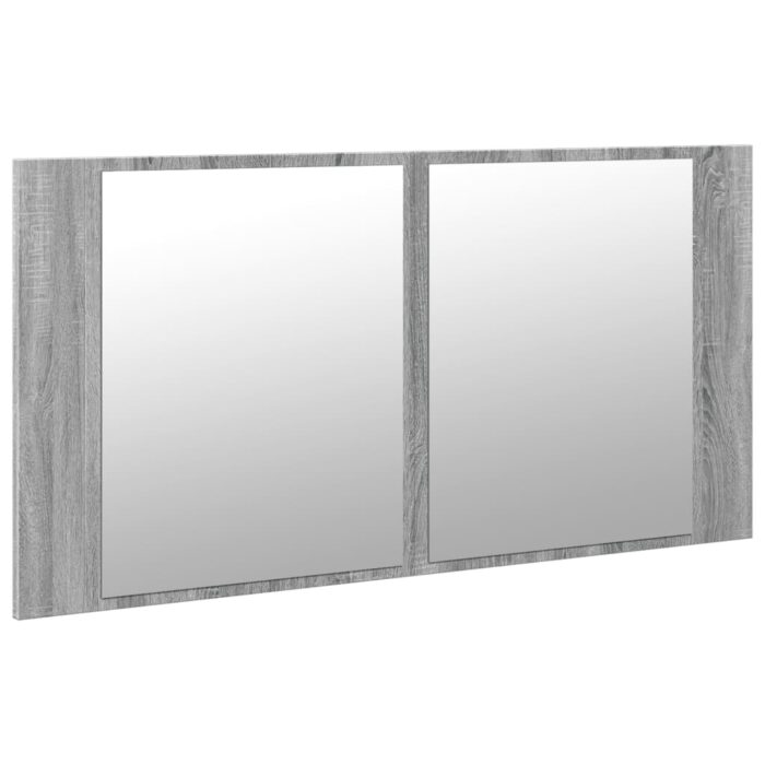 Armoire de salle de bain à miroir LED sonoma gris 90x12x45 cm – Image 4
