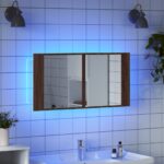 Armoire à miroir à LED de bain chêne marron 90x12x45 cm – Image 2