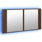 Armoire à miroir à LED de bain chêne marron 90x12x45 cm – Image 3