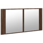 Armoire à miroir à LED de bain chêne marron 90x12x45 cm – Image 4