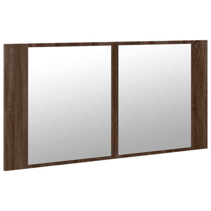 Armoire à miroir à LED de bain chêne marron 90x12x45 cm – Image 4