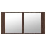 Armoire à miroir à LED de bain chêne marron 90x12x45 cm – Image 5
