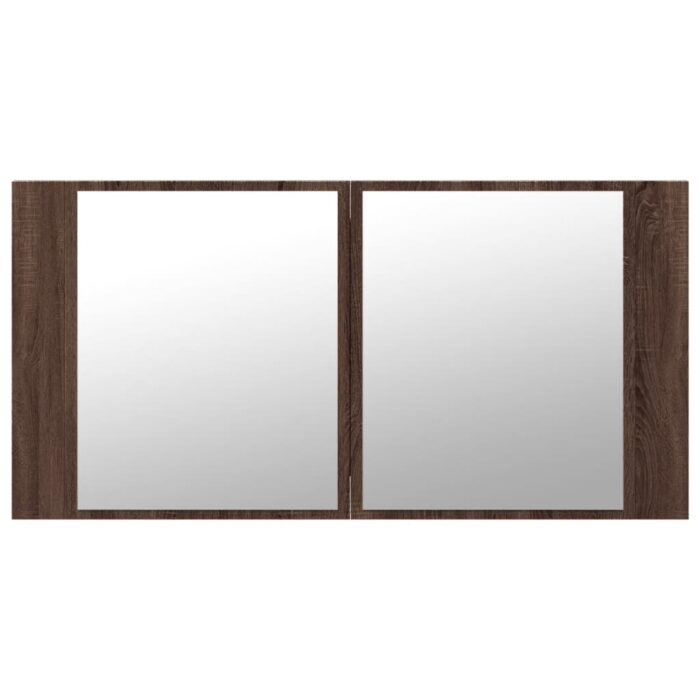 Armoire à miroir à LED de bain chêne marron 90x12x45 cm – Image 5