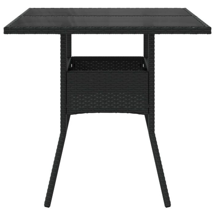 Table de jardin dessus en verre noir 80x80x75 cm résine tressée – Image 3