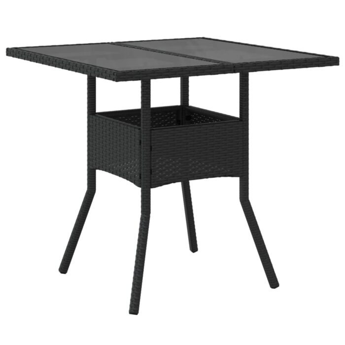Table de jardin dessus en verre noir 80x80x75 cm résine tressée – Image 4